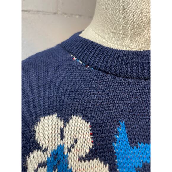 Vintage 1980s Floral Novelty Knit Short Sleeve Sweater Red White Blue Med - Picture 7 of 10